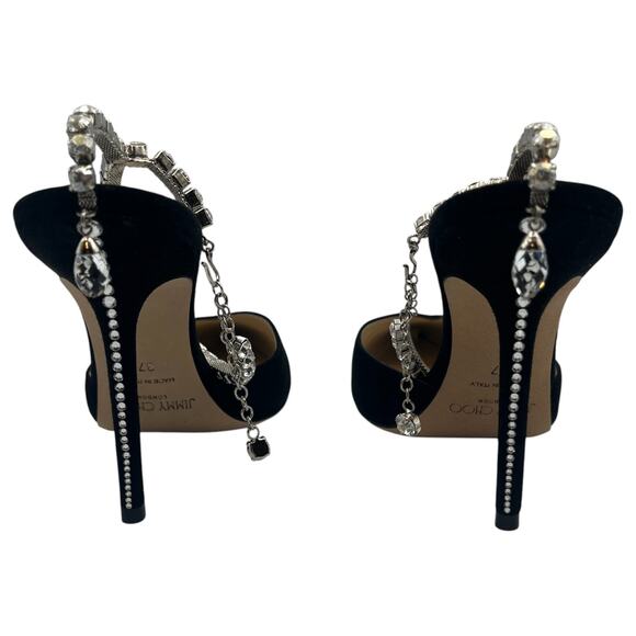 Jimmy Choo Saeda 100 Crystal Embellished Suede Pointed Toe Pumps Black 37 / 7 - Picture 6 of 12